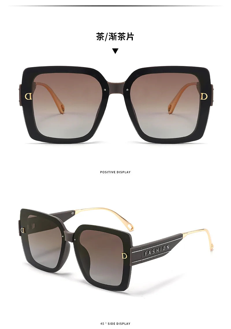 2025 New Polarized Letter Sun Glasses Legs High-end Sunglasses Women's European and American Sunscreen Retro Sunglass Gafas