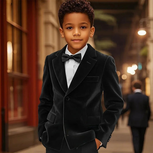 Autumn Velvet Boys Suits 2 Pieces Jacket Pants Piano Performance Outfit Elegant Notched Lapel Kids Suit Set 2-20T