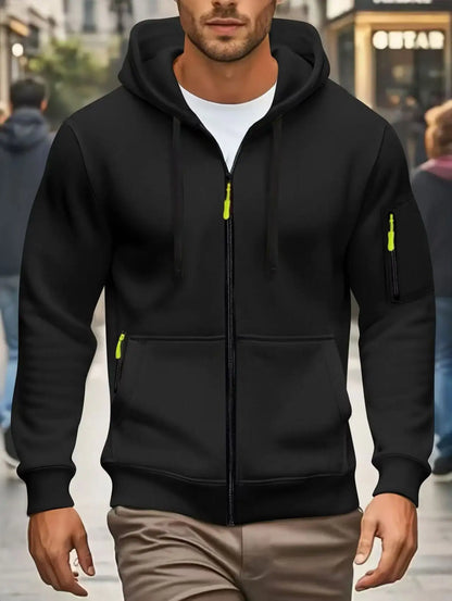 Men's Autumn Winter Sports Zipper Hoodie with Kangaroo Pocket Breathable Casual Wear for Running Hiking Outing Dating Gym