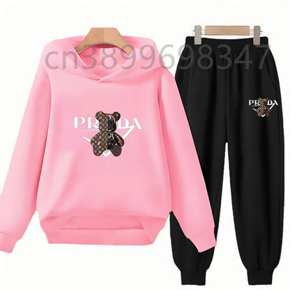 Children 3-12 Years Hoodie Long-sleeved Boys Girls Toddler Sports Coat Top+Pants Casual Sweatshirt Set Kids Little Bear Letters