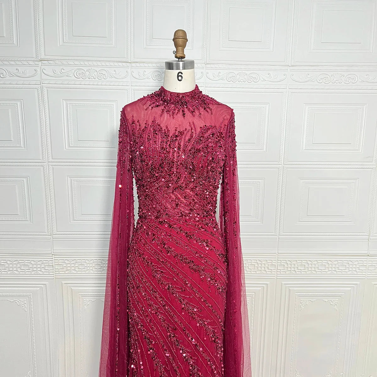 Luxury Saudi Arabia Mermaid Beaded Cape Sleeves High-Neck Evening Dresses 2025 Dubai Party Gowns for Women Wedding Customized