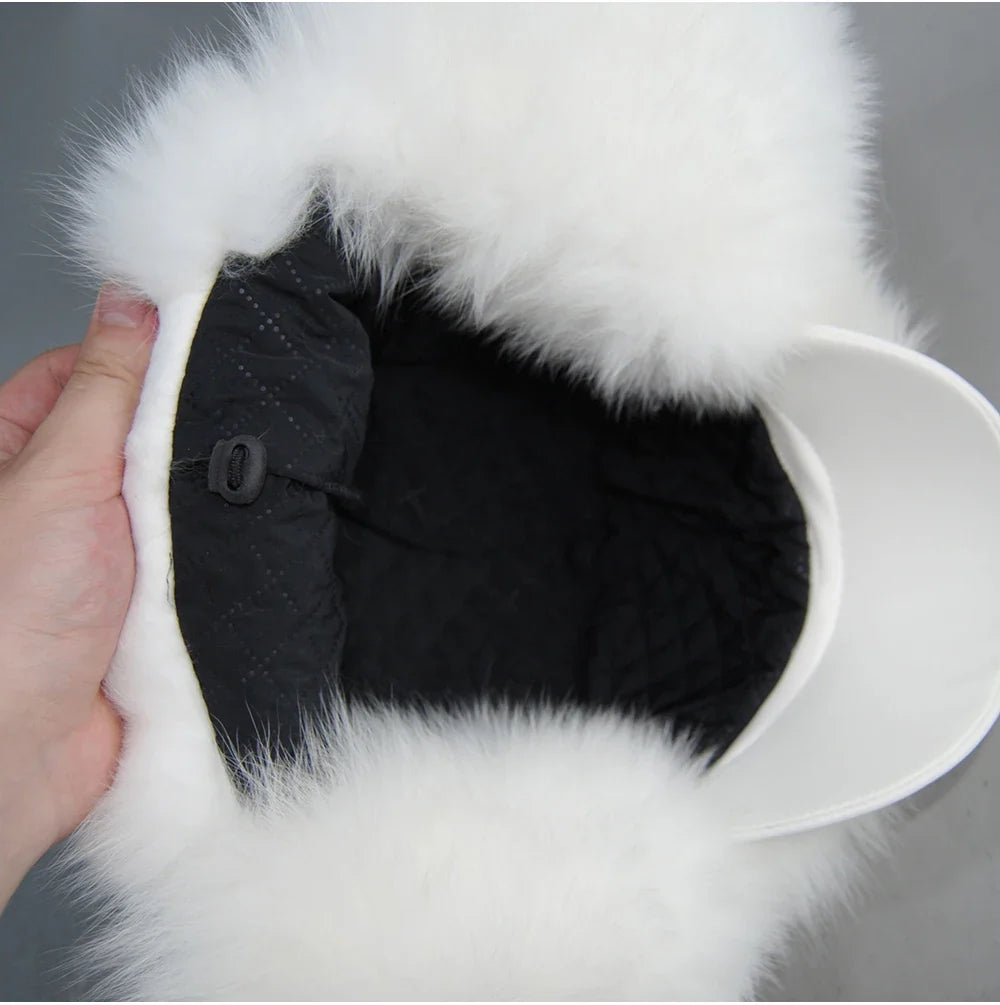 100% Real Fox Fur Hat Women's Russian Ushanka Aviator Trapper Snow Skiing Hat Caps Earflap Winter Raccoon Fur Bomber Hat