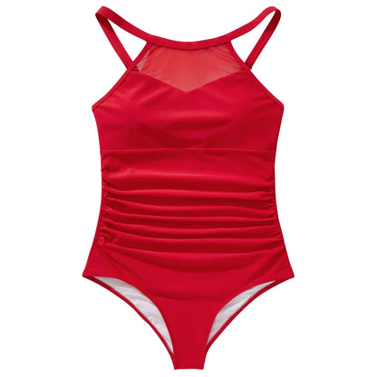Plus Size One Piece Swimsuits Women Hollow Out Swimwear For Women Mesh Solid Push Up Padded XL Size Bathing Suits Female