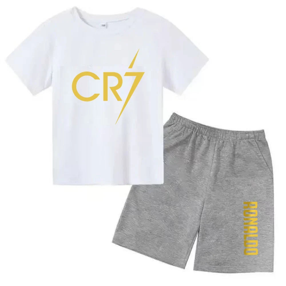 Summer CR7 Printed Short Sleeve Children Set Casual Fashion Tops and Shorts 2pcs Set Kid Boys Girls Sports Tshirts Set Outfits