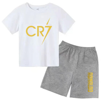 Summer CR7 Printed Short Sleeve Children Set Casual Fashion Tops and Shorts 2pcs Set Kid Boys Girls Sports Tshirts Set Outfits