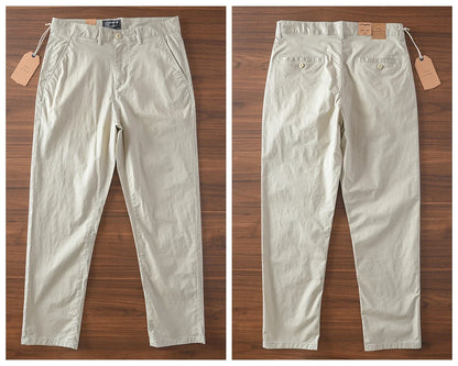 2025 Summer New American Retro Thin Micro Elasticity Casual Pants Men's Simple 97% Cotton Slim CHINO Business Straight Trousers