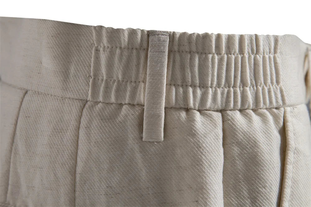 Men's Comfortable Elastic Waist Shorts Solid Color Cotton Linen Blend Multi Pocket Breathable Quick Dry Summer Shorts