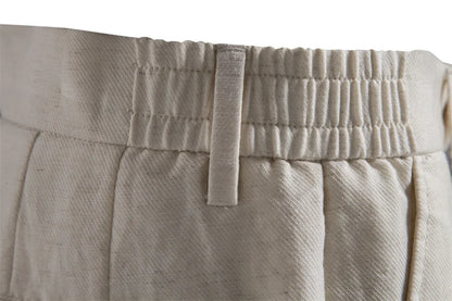 Men's Comfortable Elastic Waist Shorts Solid Color Cotton Linen Blend Multi Pocket Breathable Quick Dry Summer Shorts