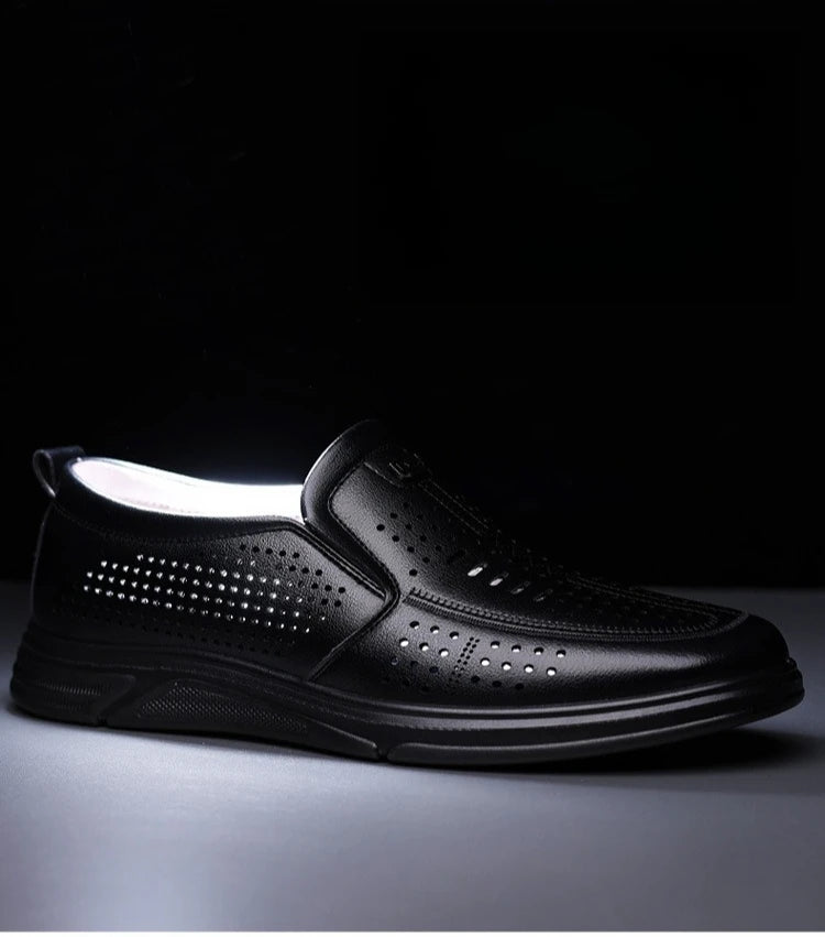 Spring Summer New Hallow Leather Shoes for Men Solid Color Fashion Dress Shoes Male Soft Sole Business Casual Shoe Man