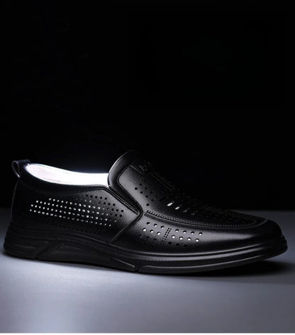 Spring Summer New Hallow Leather Shoes for Men Solid Color Fashion Dress Shoes Male Soft Sole Business Casual Shoe Man