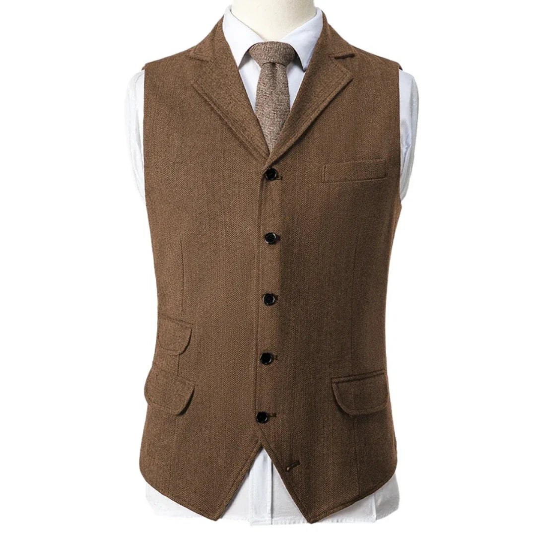 Men Vest Blue Herringbone Single Button With Lapel Waistcoat For Wedding Birthday Banquet Party Business Work Men Suit Vest