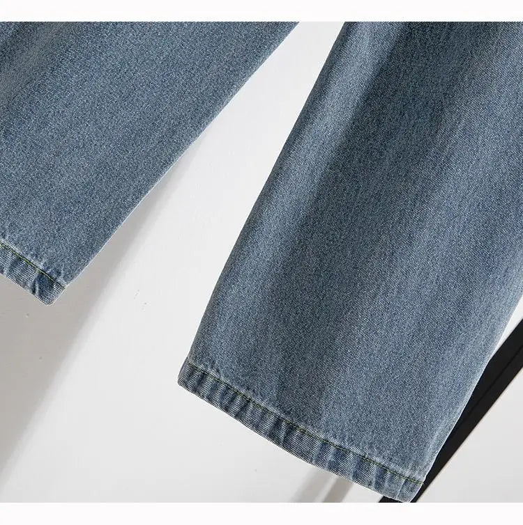 High Waist Wide Leg Cotton Denim Dstring Loose Fit Women's Autumn 2024 Slimming Effect Pure Cotton Casual Trousers