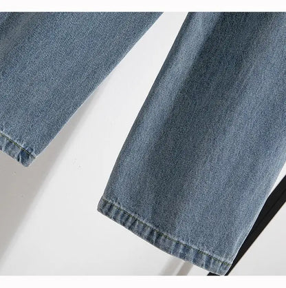 High Waist Wide Leg Cotton Denim Dstring Loose Fit Women's Autumn 2024 Slimming Effect Pure Cotton Casual Trousers