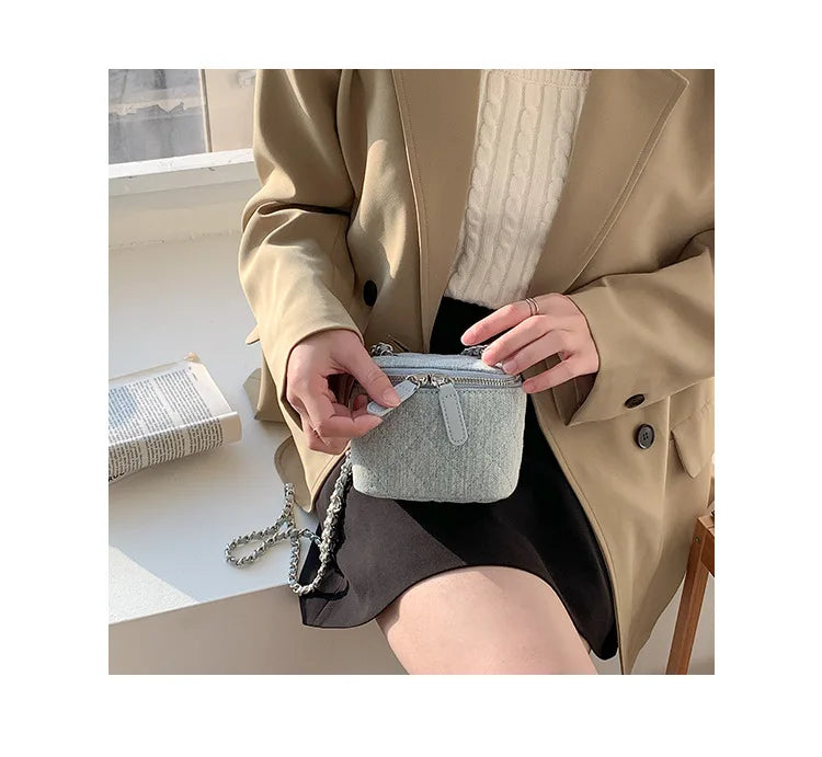 Mini Denim Crossbody Bags for Women 2026 Lingge Chains Shoulder Bag Fashion Brands Box Bag Lipstick Coins Purses and Handbags
