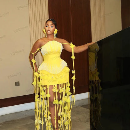 Africa Flowers Cocktail Dress 2 Pieces Pearl Tassel Women Short Formal Evening Night Birthday Party Homecoming Dress Customized