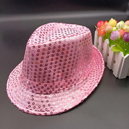 Durable Sequins Jazz Hat Masquerade Shiny Panama Cap Stage Cosplay Dance Performance Hat Holiday