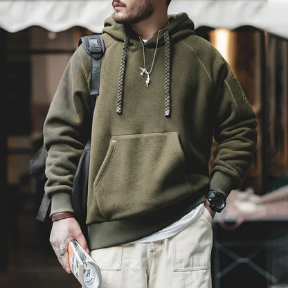 2024 Autumn Winter Casual Heavyweight Hoodie Men's Black Versatile Thickened Fleece Pullover Loose Warm Hooded Sweatshirt