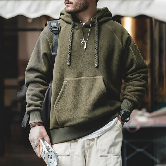 2024 Autumn Winter Casual Heavyweight Hoodie Men's Black Versatile Thickened Fleece Pullover Loose Warm Hooded Sweatshirt