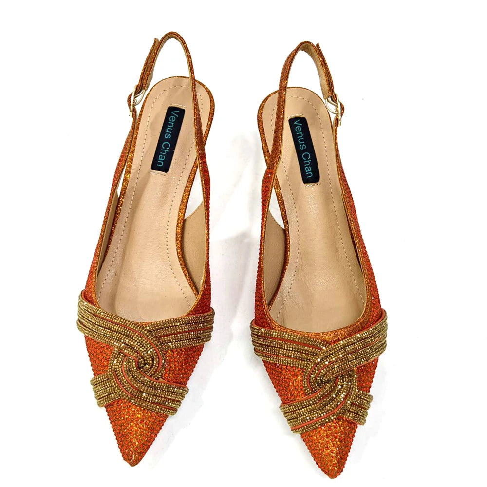 Nigerian Heel Party for Women Shoes and Bag Set Champagne Colour Rhinestone Handbag Italian Design Wedding INS 2024