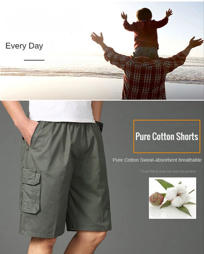 2024 Shorts Men Bermuda Cotton Pocket Zip Cargo Shorts Fashion Style Elastic Army Male Summer Casual Knee Length Vintage Yellow