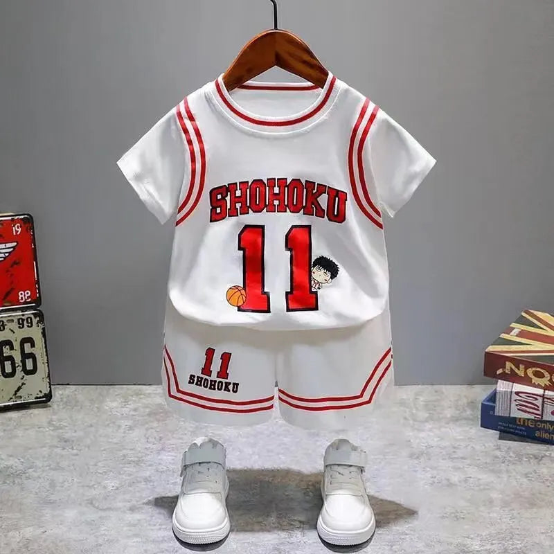 Children Cotton Clothes Baby Boys Sport Set Sport BasketBall O-Neck T-shirt Shorts 2Pcs/sets Infant Fashion Toddler Tracksuits
