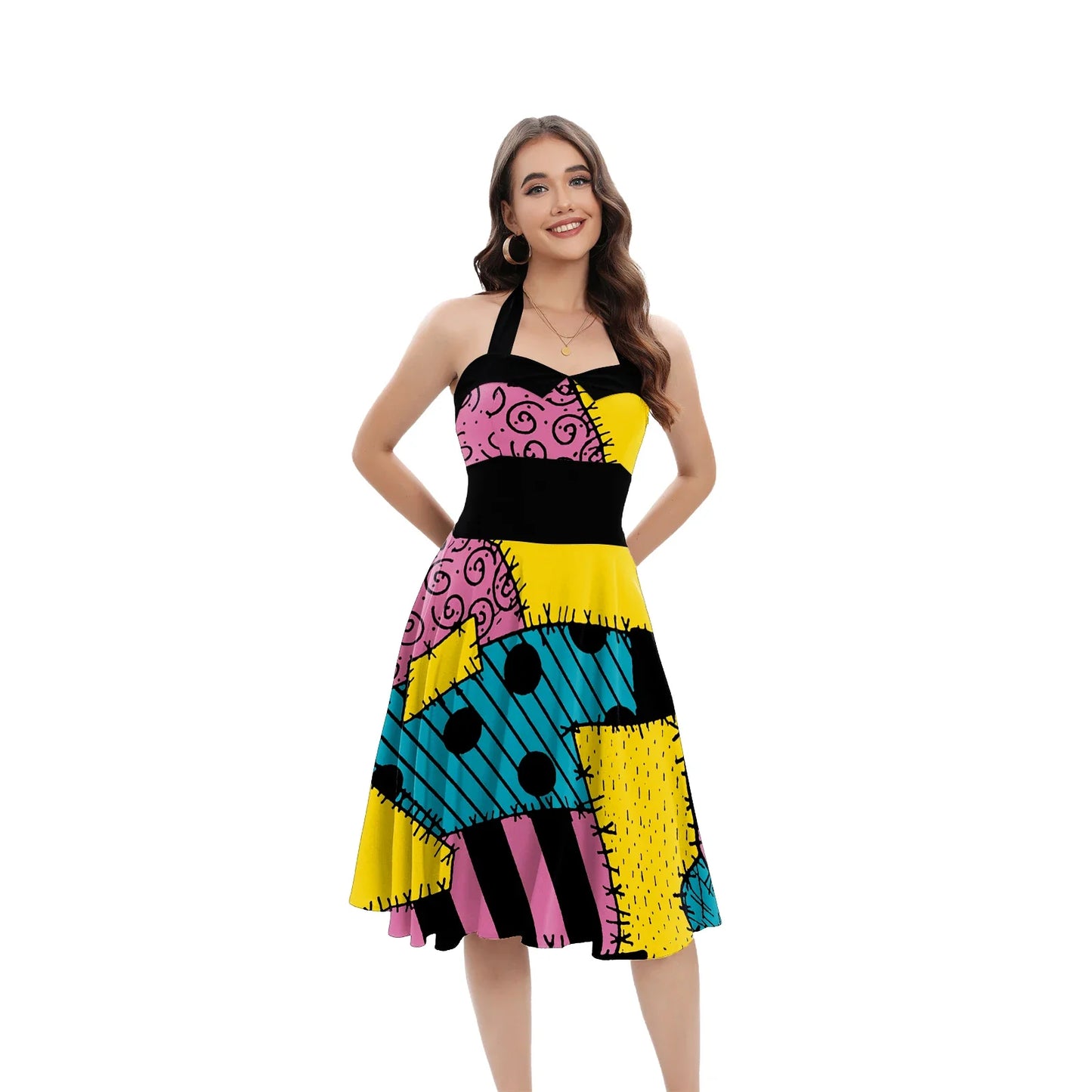 Halloween Nightmare Christmas Sally Dress Spaghetti Strap Women's Sexy Backless Dresses Patchwork Vestidos