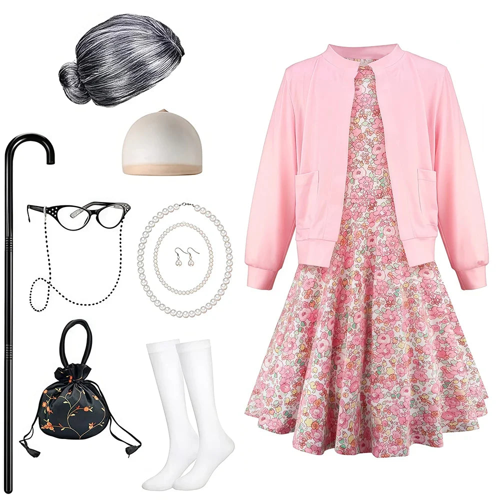 100 Days of School Theme Perform Costume Disguise Party Children Cosplay Costumes Granny Clothes Happy 100th Days of School Gift