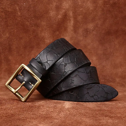 3.8CM Retro fashion trend  personality niche ice cracked belt  men's leather top layer cowhide youth jeans belt