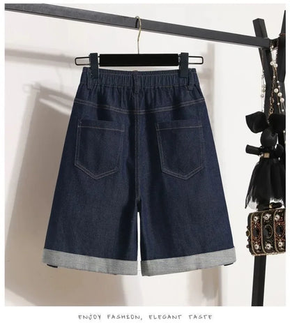 Women Denim Shorts 2026 New Summer Elastic High Waisted Jeans Ice Silk Wide-leg Pants Ladies Loose Solid Cowboy Shorts Size 5XL