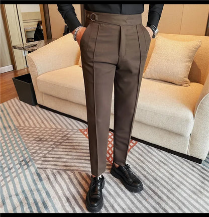 British Style Men's High Waist Casual Pants New Solid Color Naples Men Suit Pants Slim Fit Casual Business Formal Mens Trousers