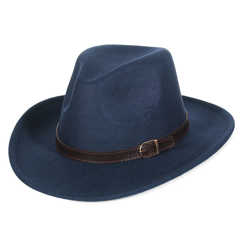Autumn Winter Western Cowboy Hat for Men Women Wide Brim Fedora Jazz Hats Cowgirl Hat with Belt