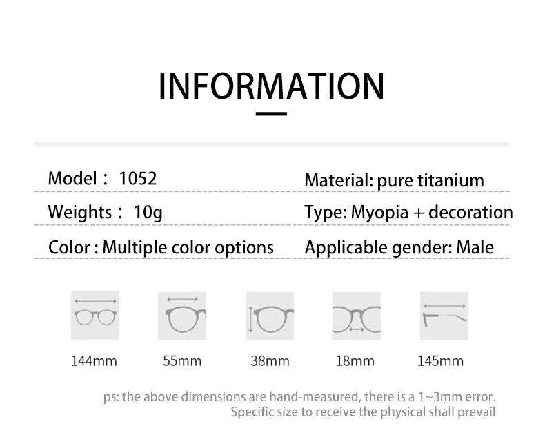 Pure Titanium Business Men's Half-rim Reading Glasses Men Fashion Simple Design Anti-blue Light Prescription Glasses 1052