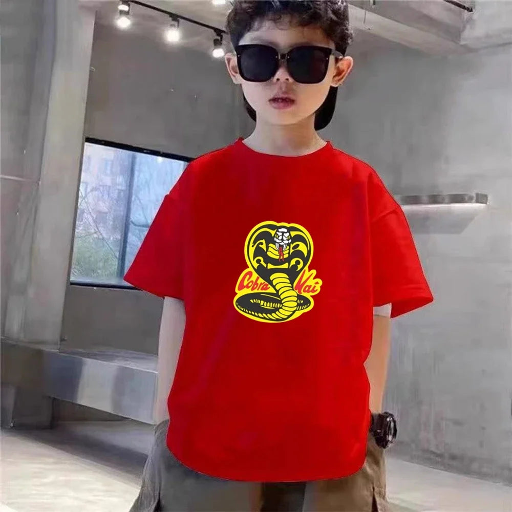 Summer T-Shirt + Shorts Anime Snake Print Boy Black Girl Sets T-Shirt Kids Tops Casual Tees Round Neck Short-Sleeved Top