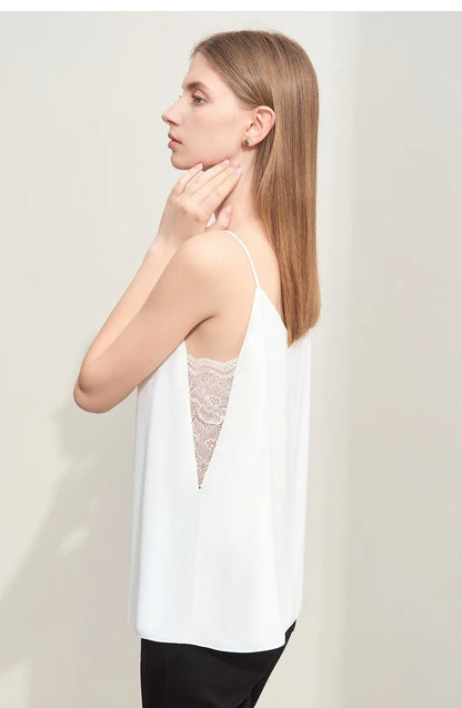 Women's Camisole 2026 Summer New V-Neck Chiffon Spaghetti Strap Tank Lace Patchwork Romantic Sleeveless Top Women 12442023