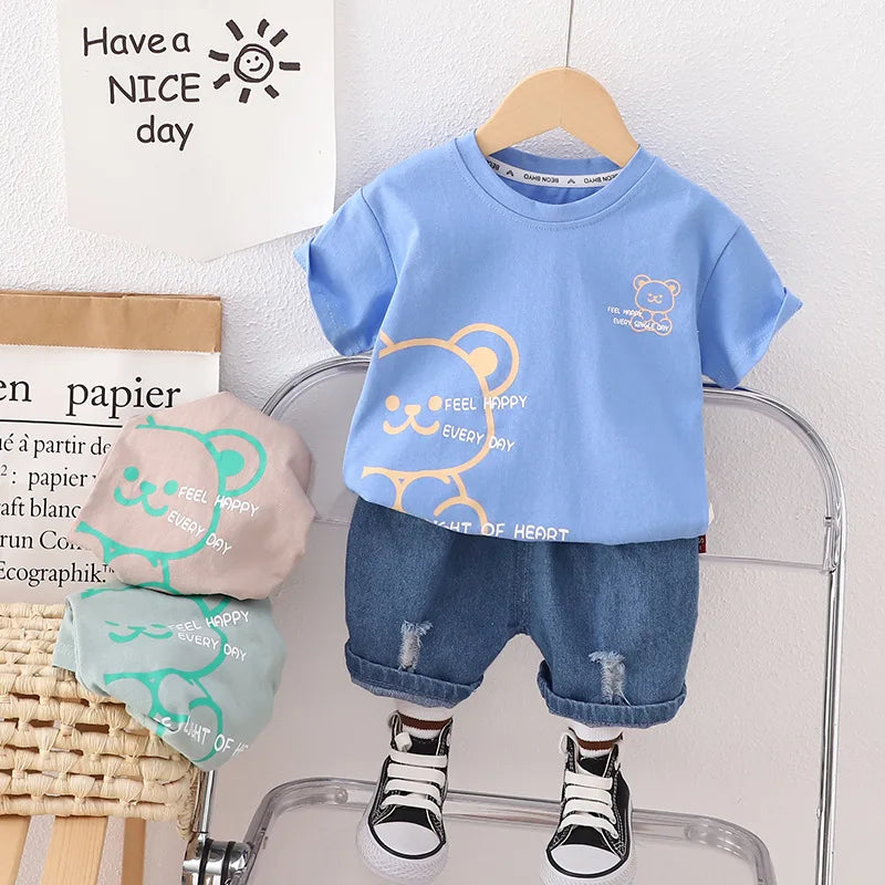 Infant New Summer Boys Clothes Set Children's Cartoon T-Shirt Shorts 2-Piece Toddler Fashion Tracksuit for Babies Aged 1-5 Years