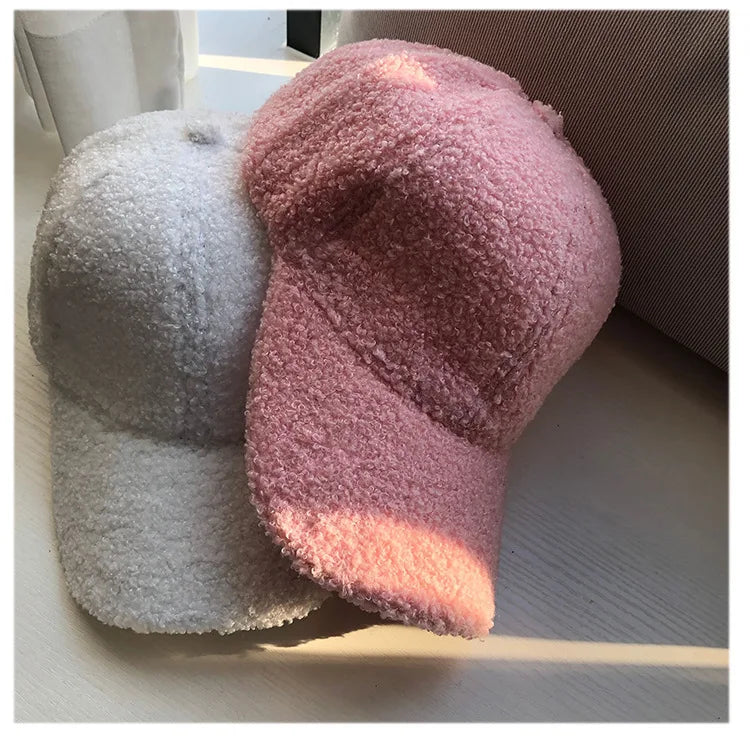 Cap for Women Winter Warm Baseball Cap Women Artificial Lamb Wool Hats  Plush Baseball Caps Autumn Baseball Cap