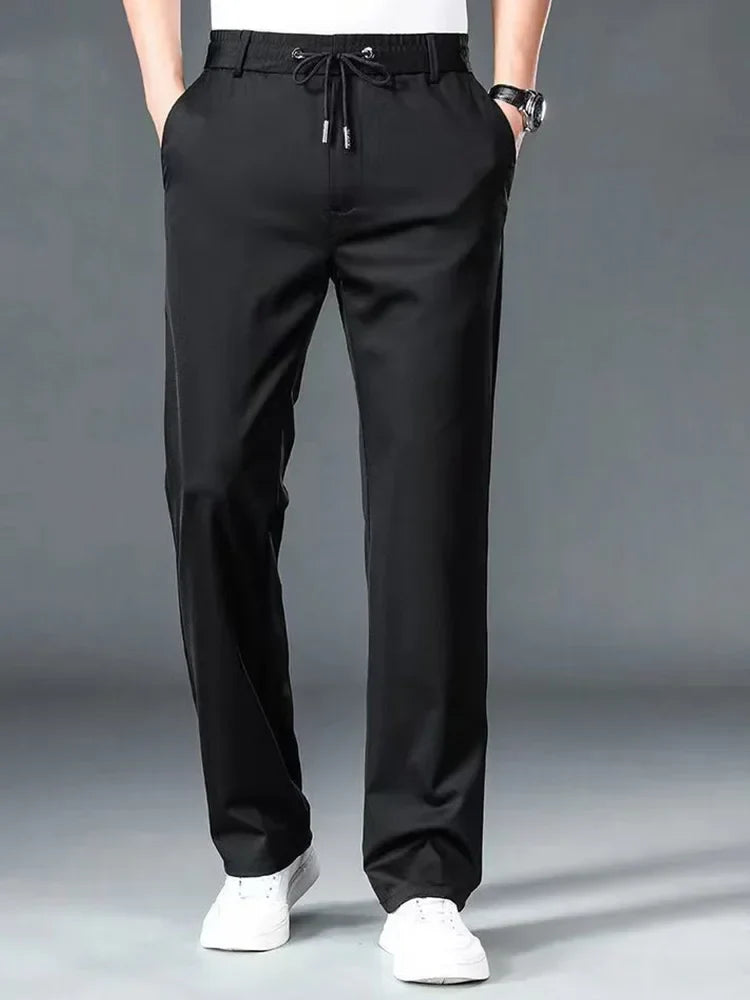 10XL Big Size Men's Summer Casual Pants Straight Fit Elastic Waist Trouser Male Classic Office Plus Large Stretch Zipper Pocket