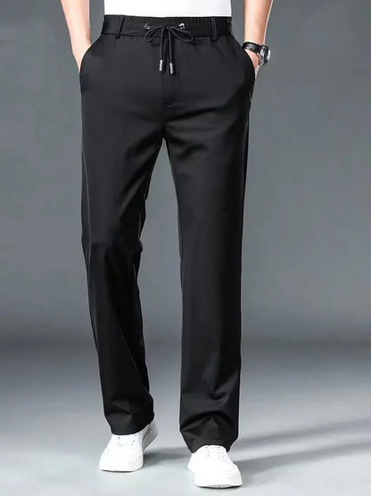 10XL Big Size Men's Summer Casual Pants Straight Fit Elastic Waist Trouser Male Classic Office Plus Large Stretch Zipper Pocket