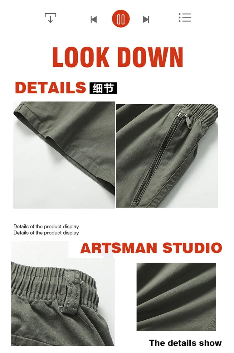 Summer new men's work shorts pocket zip trend versatile casual trousers five work trousers