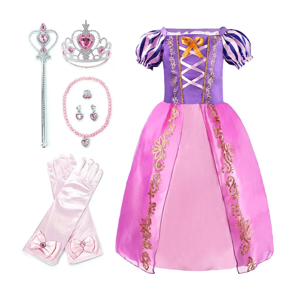 Kids Rapunzel Dress Children Party Tangle Costume Girls Summer Birthday Fantasy Cosplay Carnival Halloween Clothes 3-8 Years