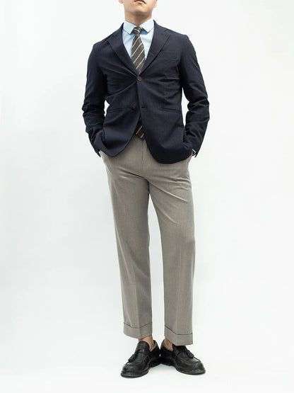 Spring New Warm Winter Worsted Fabrics High Density Stretch Paris Button Casual Pants Men's Nine-minute Pants Straight
