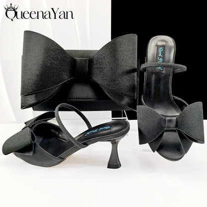 2025 Fashion Newest Arrival Lilac Pointed Toe Women Heel Shoes Matching Bag Set for Ladies Wedding Party Pump