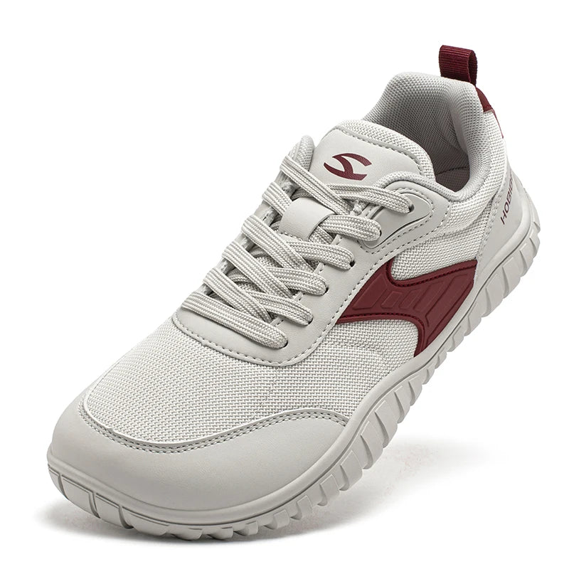 Wide Toe Running Shoes Unisex Minimalist Artificial Leather Walking Sneakers Lace Up Lightweight Breathable Shoes