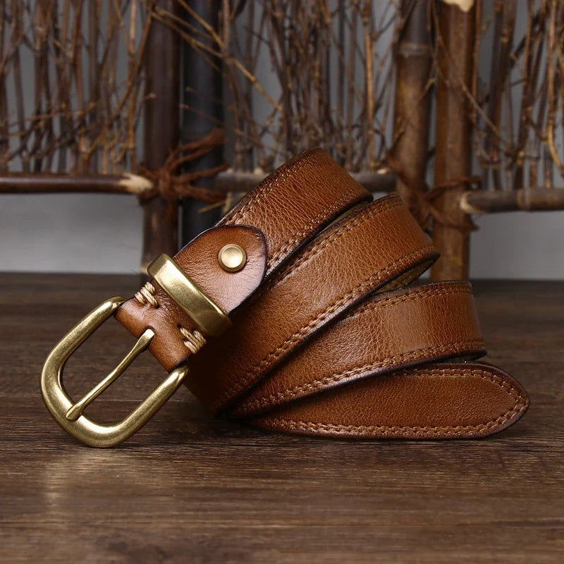 2.8 CM Pure Cowhide Genuine Leather Ladies High Quality Jeans Brass Buckle Belts Cowboy Fashion Designer Belts for Women luxury