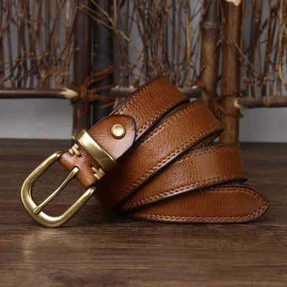 2.8 CM Pure Cowhide Genuine Leather Ladies High Quality Jeans Brass Buckle Belts Cowboy Fashion Designer Belts for Women luxury