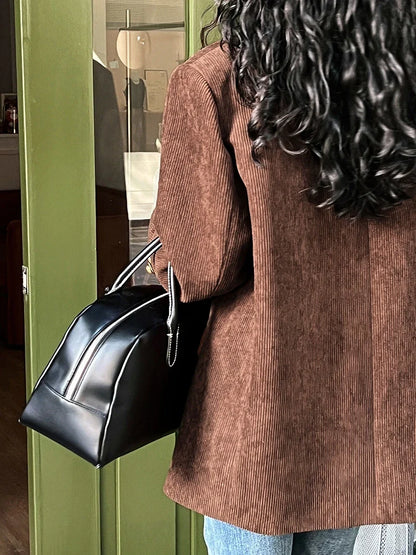 Brown Corduroy Suit Jackets Women's Spring New Fashion Loose Casual Blazers Notched Collar Single Breasted Pockets Female Tops