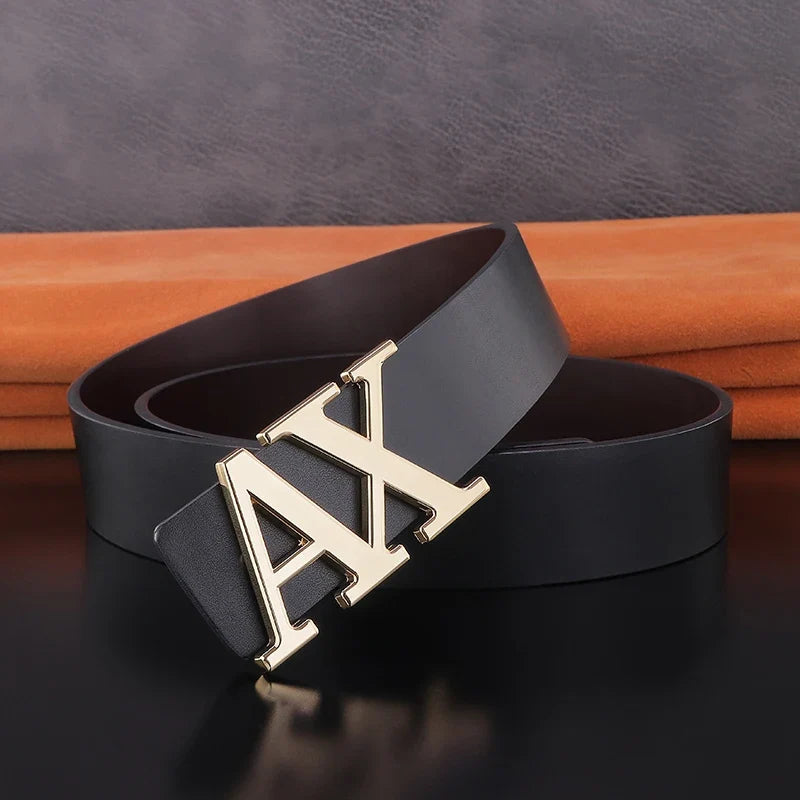 HigFashion Personality Buckle A Letter Belt Men's Leather Waistband Designer Luxury Brand Belts Casual Black Cowskin Waist Strap