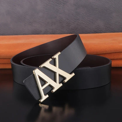 HigFashion Personality Buckle A Letter Belt Men's Leather Waistband Designer Luxury Brand Belts Casual Black Cowskin Waist Strap