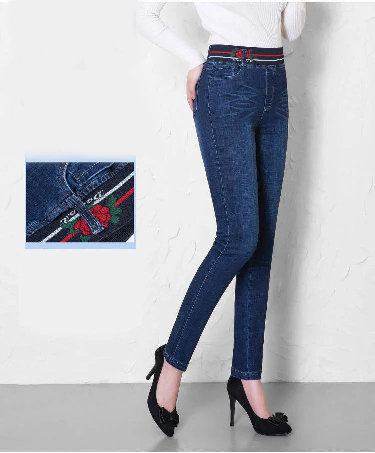 Winter Plus Velvet Stretch Jeans Women Oversize 40 High Waist Skinny Vaqueros Thick Warm Denim Trousers Fashion Mom Pencil Pants