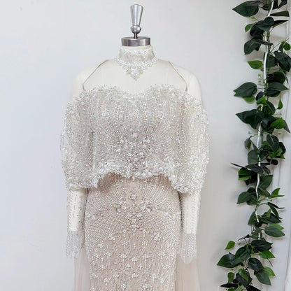 Beaded Mermaid Evening Dress for Women 2026 Elegant High Neck Long Sleeves for Women Wedding Party Gown Customized